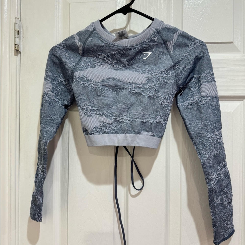 Gymshark Gray Camo Long Sleeve Crop Top